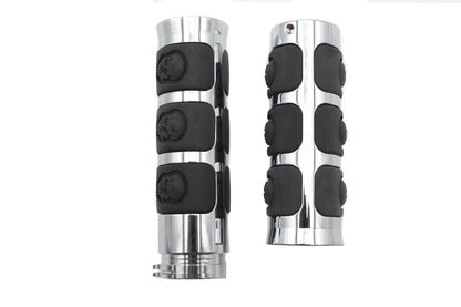 Wyatt Gatling Chrome Band Style Skull Grip Set for Harley Davidson (Part No. H17-05A3SKD) by Wyatt Gatling