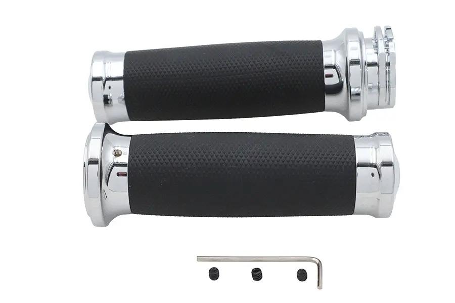 V-Twin Caliber Handlebar Grip Set Chrome for Harley Davidson Models Part 77023 by V-Twin