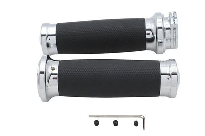 V-Twin Caliber Handlebar Grip Set Chrome for Harley Davidson Models Part 77023 by V-Twin