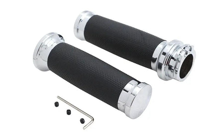 V-Twin Caliber Handlebar Grip Set Chrome for Harley Davidson Models Part 77023 by V-Twin