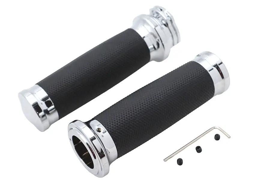 V-Twin Caliber Handlebar Grip Set Chrome for Harley Davidson Models Part 77023 by V-Twin