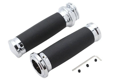 V-Twin Caliber Handlebar Grip Set Chrome for Harley Davidson Models Part 77023 by V-Twin
