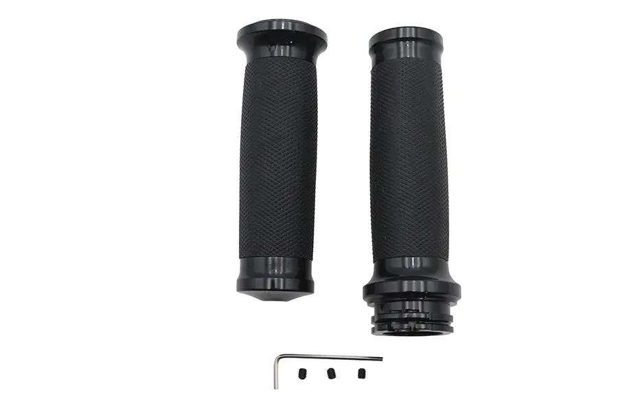 V-Twin Caliber Handlebar Grip Set for Harley Davidson – Black Finish, Part #77023B by V-Twin