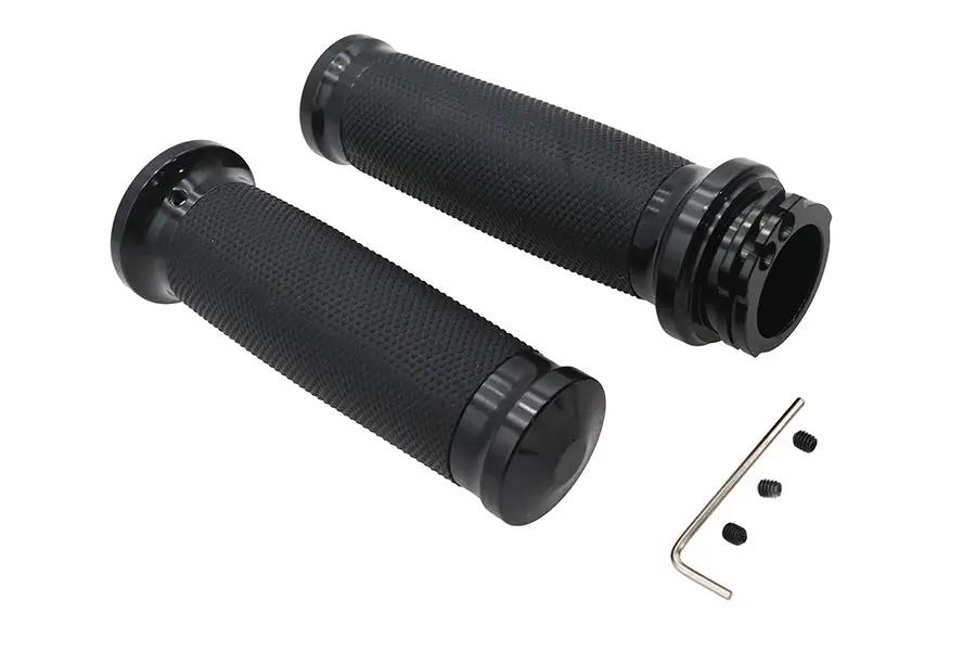 V-Twin Caliber Handlebar Grip Set for Harley Davidson – Black Finish, Part #77023B by V-Twin