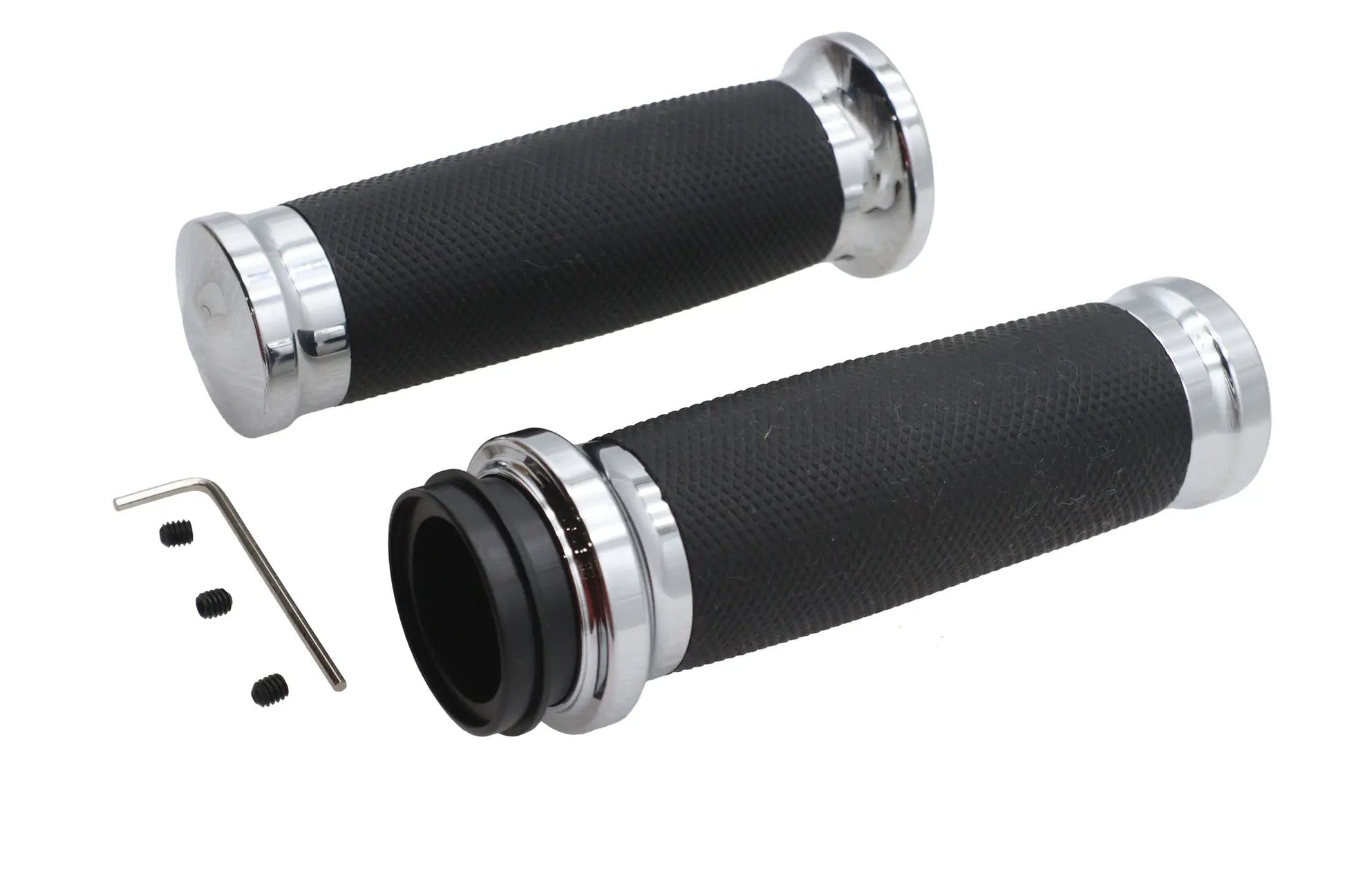 V-Twin Caliber Handlebar Grip Set Chrome for Harley Davidson FLT Models by V-Twin