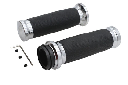 V-Twin Caliber Handlebar Grip Set Chrome for Harley Davidson FLT Models by V-Twin