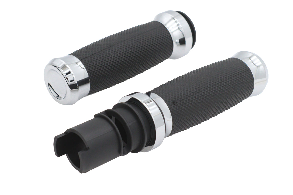 V-Twin 79100 Diamond Style Grip Set Chrome for Harley-Davidson Touring Models
