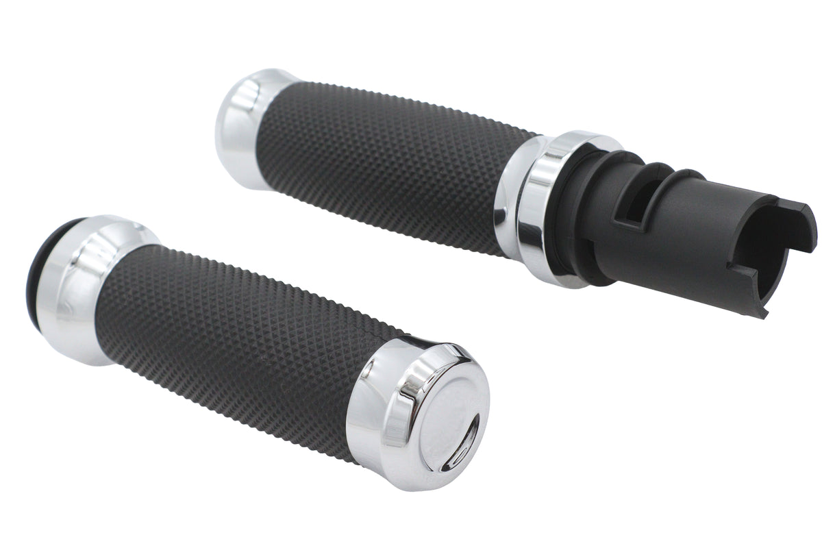 V-Twin 79100 Diamond Style Grip Set Chrome for Harley-Davidson Touring Models