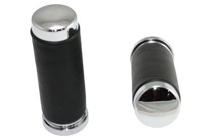Wyatt Gatling Black Leather Grip Set with Smooth End Caps for Harley Davidson by Wyatt Gatling