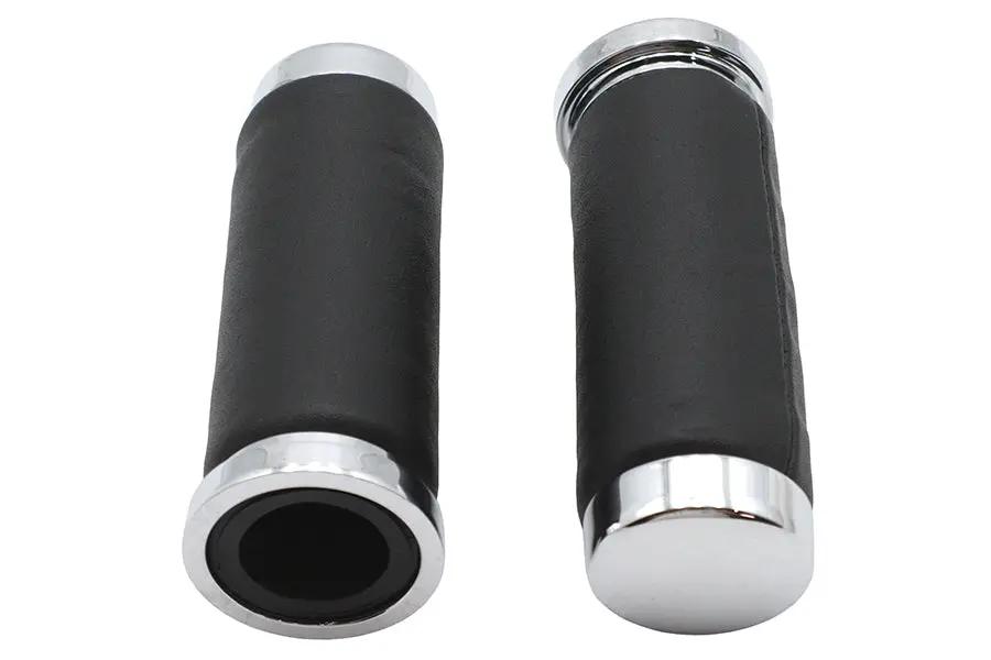 Wyatt Gatling Black Leather Grip Set with Smooth End Caps for Harley Davidson by Wyatt Gatling