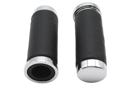 Wyatt Gatling Black Leather Grip Set with Smooth End Caps for Harley Davidson by Wyatt Gatling