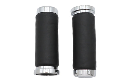 Wyatt Gatling Black Leather Grip Set with Smooth End Caps for Harley Davidson by Wyatt Gatling