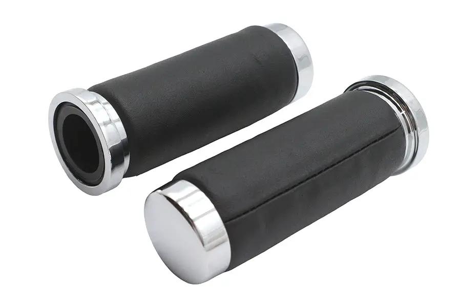Wyatt Gatling Black Leather Grip Set with Smooth End Caps for Harley Davidson by Wyatt Gatling