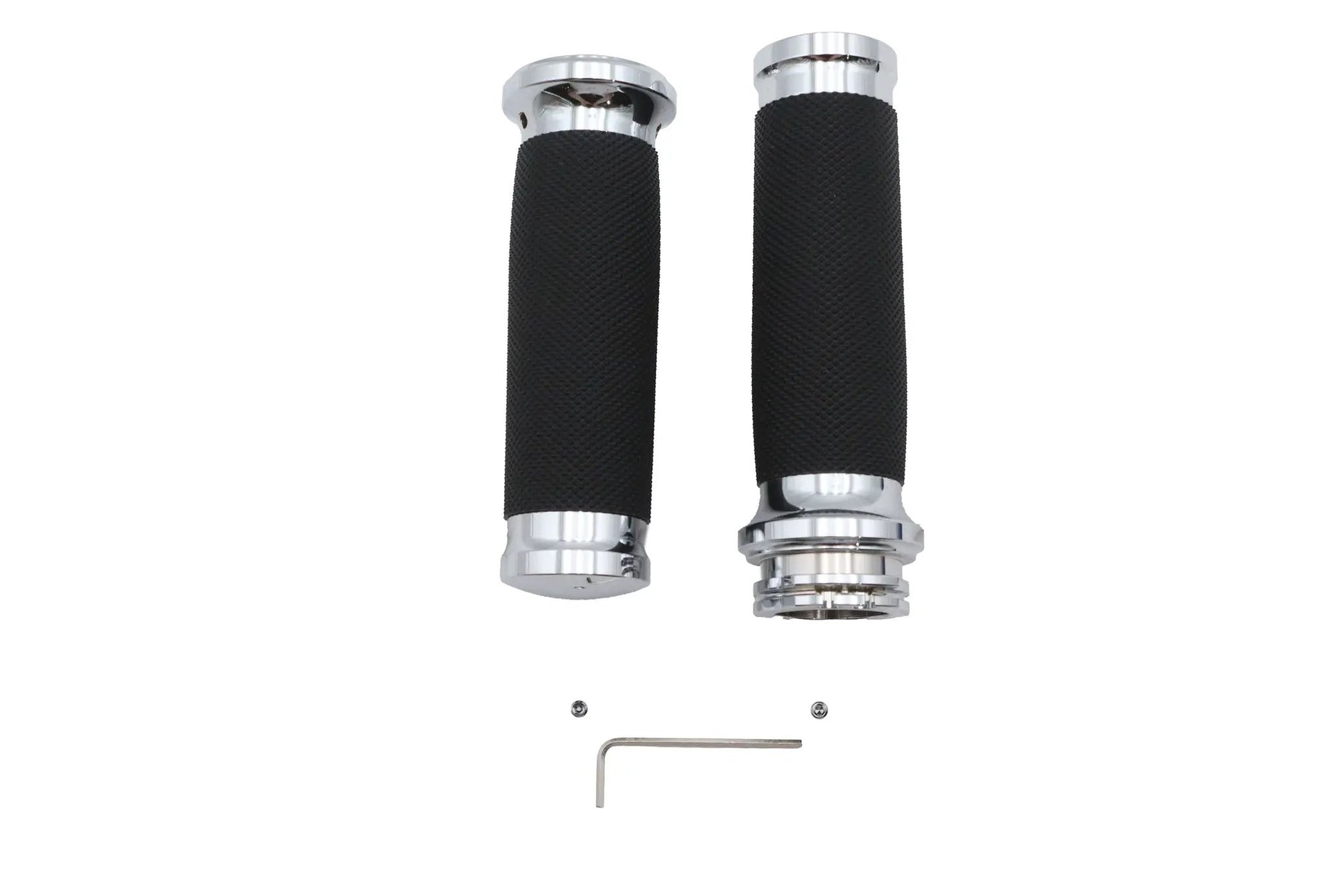 Ultima Black Grip Set with Chrome End Caps for Harley Davidson Motorcycles - Part 35-14 by Ultima