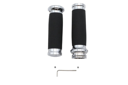 Ultima Black Grip Set with Chrome End Caps for Harley Davidson Motorcycles - Part 35-14 by Ultima