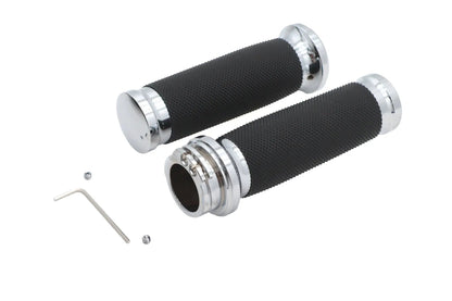 Ultima Black Grip Set with Chrome End Caps for Harley Davidson Motorcycles - Part 35-14 by Ultima