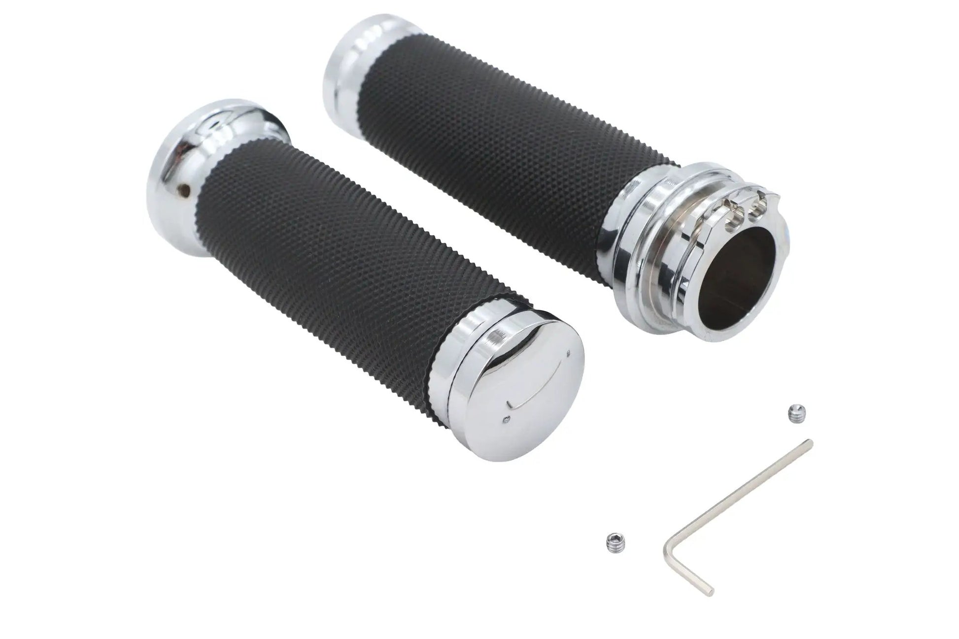 Ultima Black Grip Set with Chrome End Caps for Harley Davidson Motorcycles - Part 35-14 by Ultima