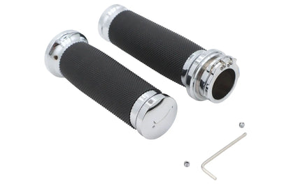 Ultima Black Grip Set with Chrome End Caps for Harley Davidson Motorcycles - Part 35-14 by Ultima