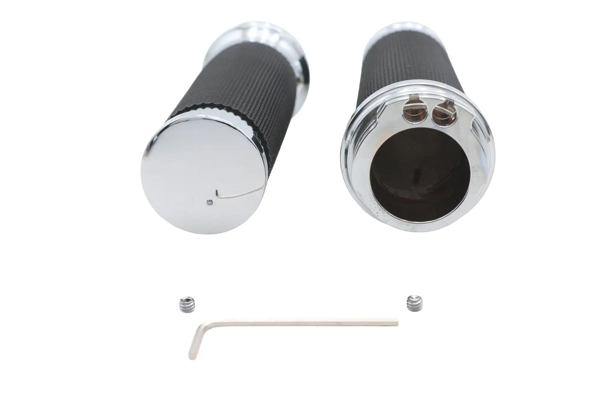 Ultima Black Grip Set with Chrome End Caps for Harley Davidson Motorcycles - Part 35-14 by Ultima