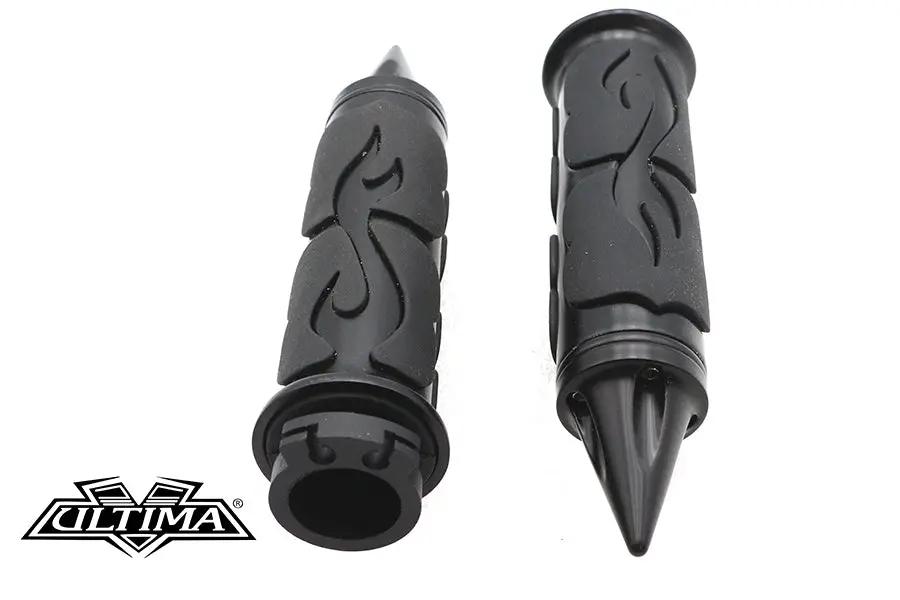 Ultima Spiked Flame Grip Set Black with Raised Rubber Flames and Aluminum Finish – Part #35-205 by Ultima