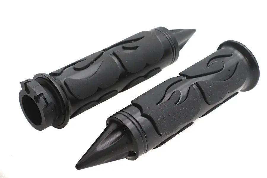 Ultima Spiked Flame Grip Set Black with Raised Rubber Flames and Aluminum Finish – Part #35-205 by Ultima