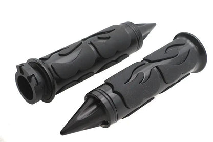 Ultima Spiked Flame Grip Set Black with Raised Rubber Flames and Aluminum Finish – Part #35-205 by Ultima