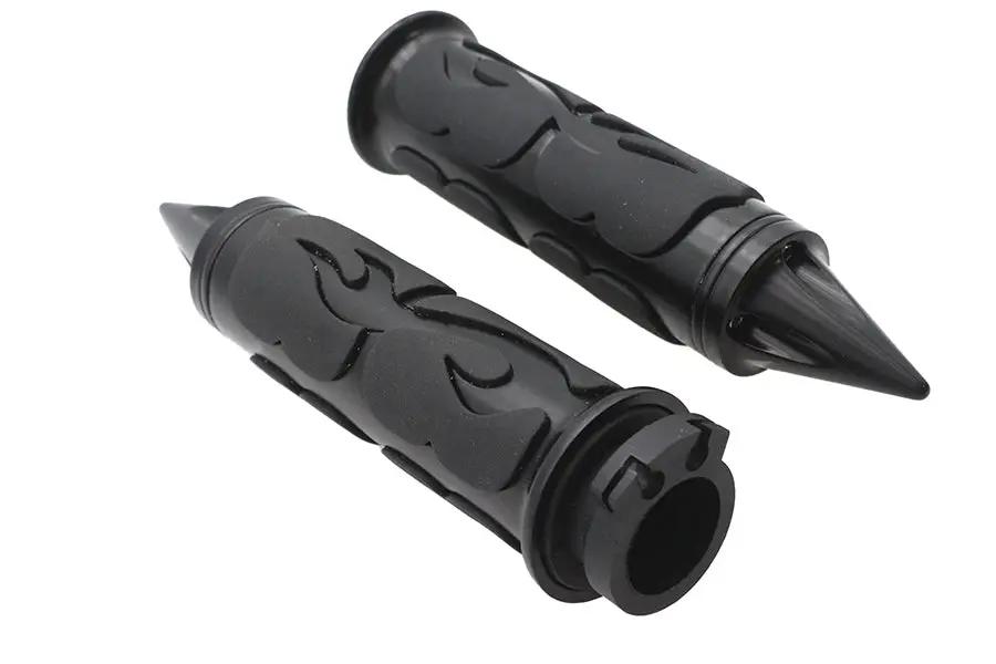 Ultima Spiked Flame Grip Set Black with Raised Rubber Flames and Aluminum Finish – Part #35-205 by Ultima