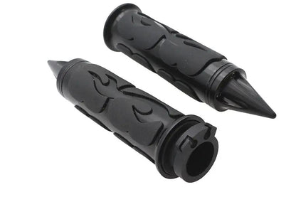 Ultima Spiked Flame Grip Set Black with Raised Rubber Flames and Aluminum Finish – Part #35-205 by Ultima