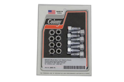 Colony Rear Brake Drum Bolt and Nut Kit Chrome for Harley Davidson 1952-1961 by Colony