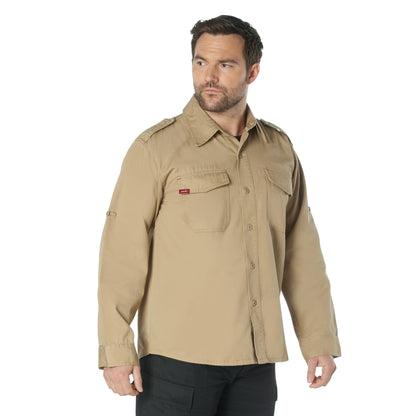 Rothco Vintage Fatigue Shirt Khaki Size XL - Durable Military-Style Button-Up with Shoulder Epaulets and Front Pockets
