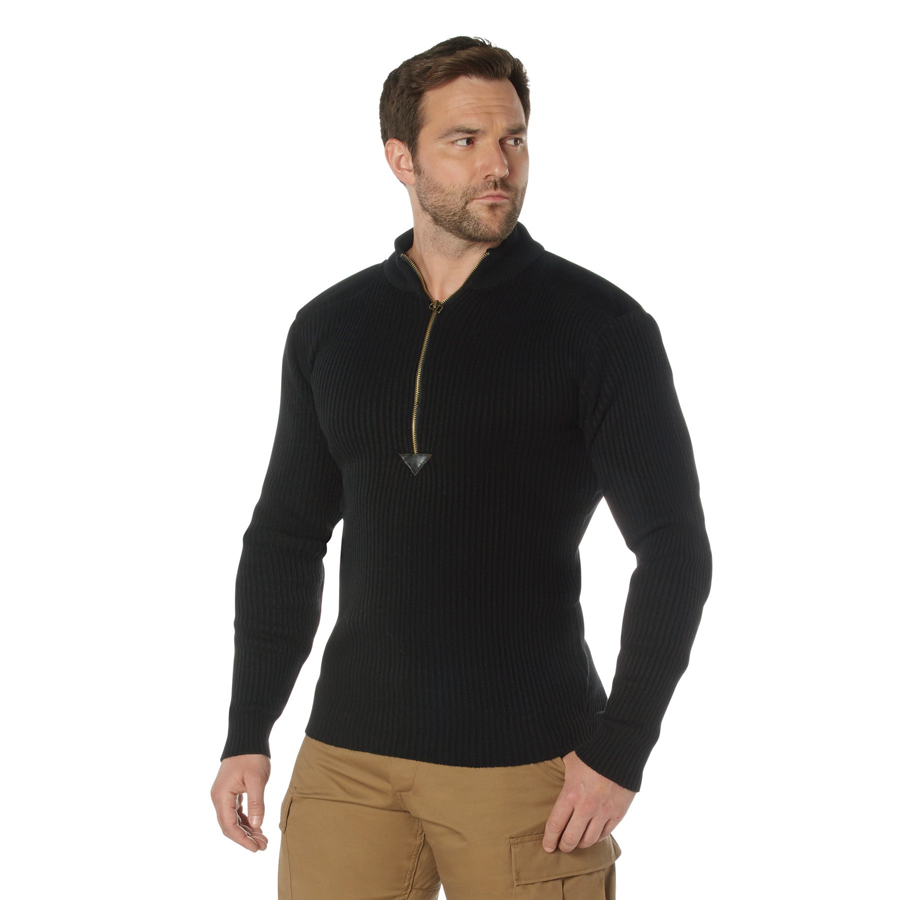 Rothco Quarter Zip Acrylic Commando Sweater Black Size M - Rugged Military Style & Cold-Weather Performance