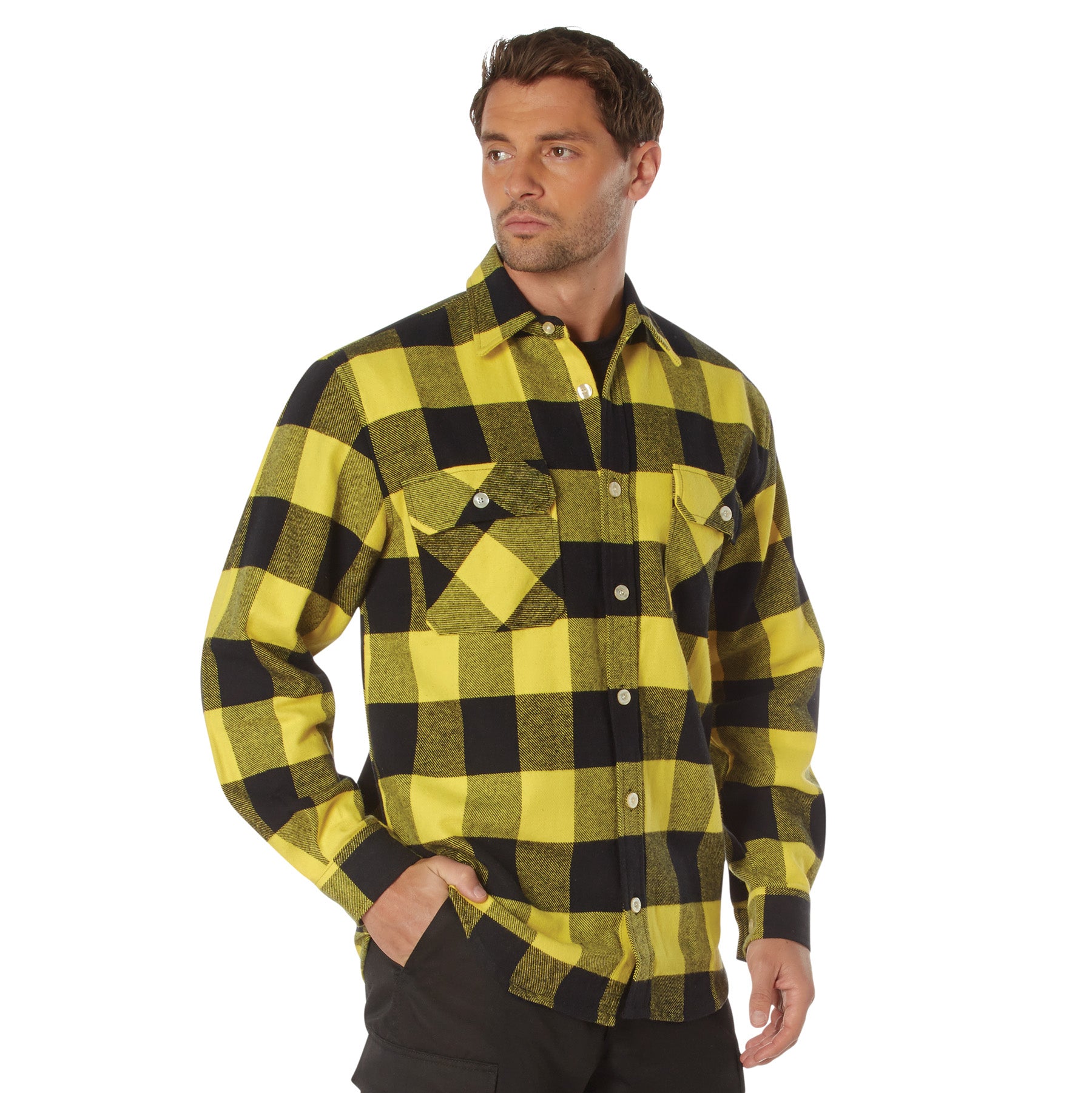 Rothco Extra Heavyweight Buffalo Plaid Flannel Shirt in Yellow Plaid, Size 4XL