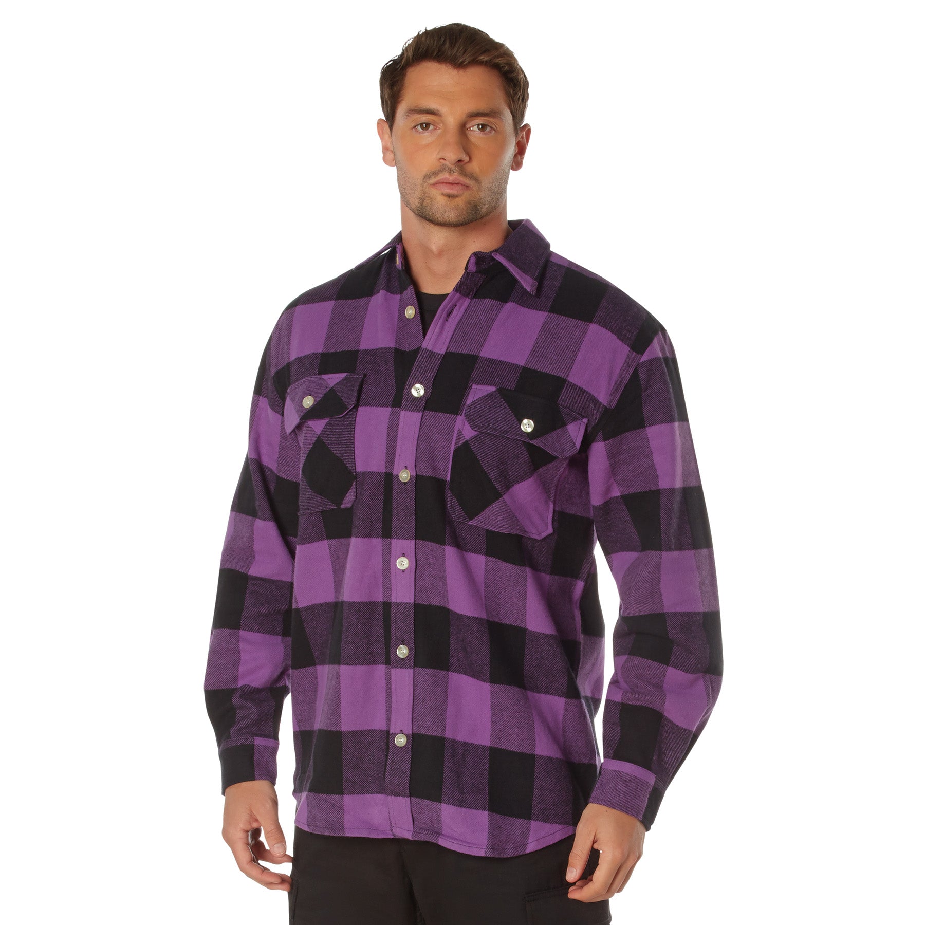 Rothco Extra Heavyweight Purple Plaid Flannel Shirt, Size Large