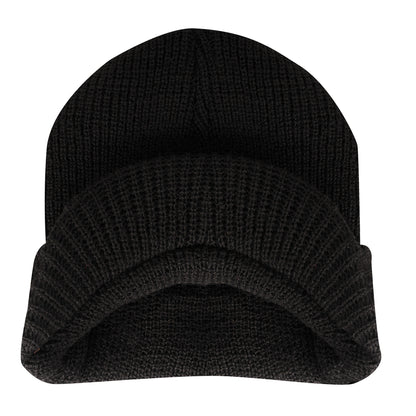 Rothco Wool Watch Cap with Brim Black – Insulated Military-Style Cold Weather Hat