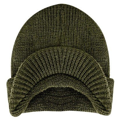 Rothco Wool Watch Cap with Brim in Olive Drab – Insulated Military-Style Winter Hat