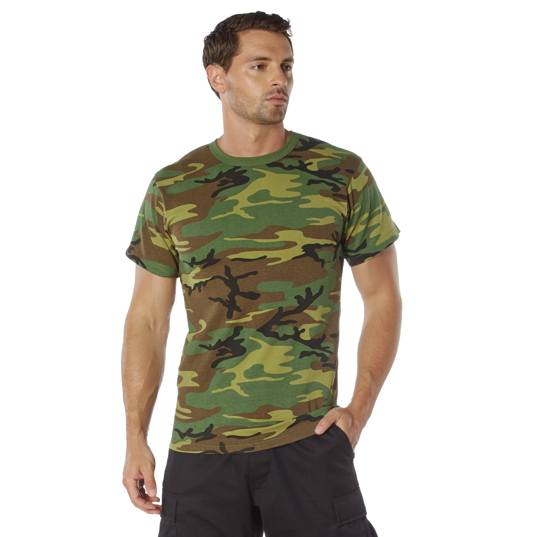 Rothco Heavyweight T-Shirt Woodland Camo Size XL - Durable and Comfortable Workwear