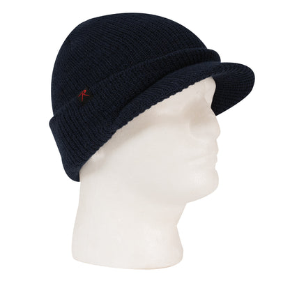 Rothco Wool Watch Cap with Brim Navy Blue – Insulating Military-Style Winter Hat for Men and Women