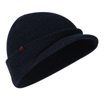 Rothco Wool Watch Cap with Brim Navy Blue – Insulating Military-Style Winter Hat for Men and Women