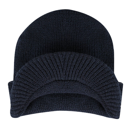 Rothco Wool Watch Cap with Brim Navy Blue – Insulating Military-Style Winter Hat for Men and Women