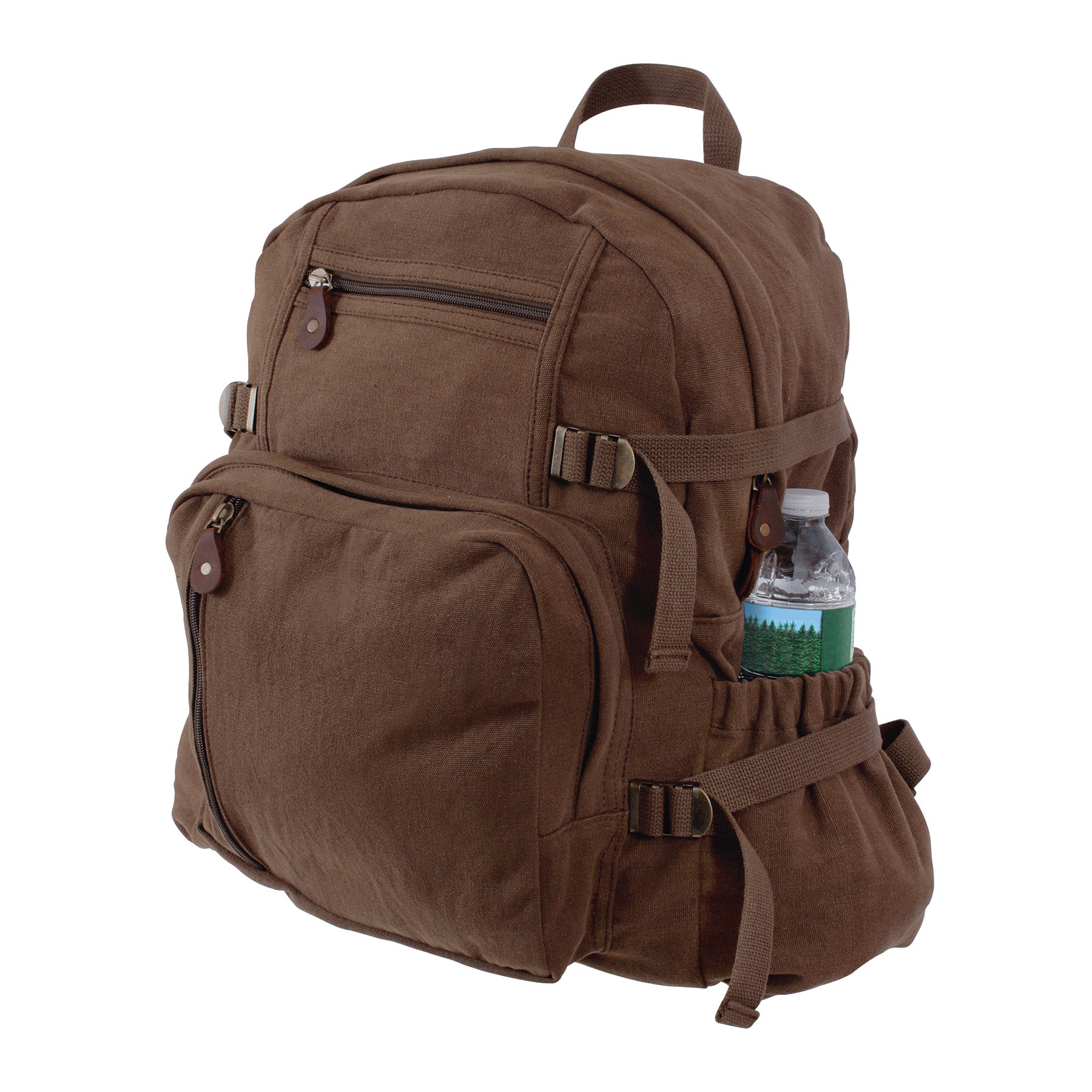 Rothco Jumbo Vintage Canvas Backpack Earth Brown - 28L Military Style Rucksack with Multiple Compartments and Padded Straps
