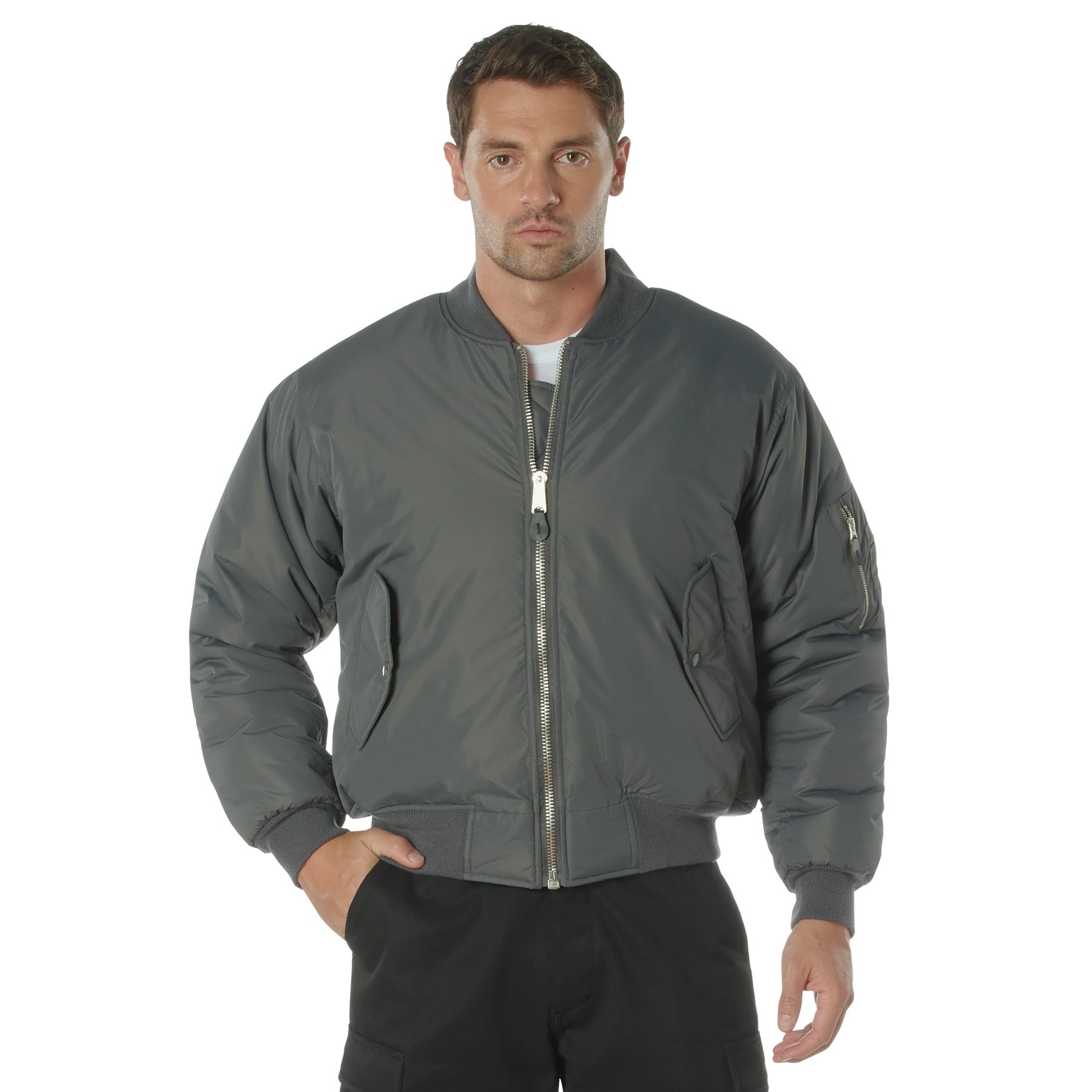Rothco Enhanced Nylon MA-1 Flight Jacket for Men - Gunmetal Grey, Size 3XL