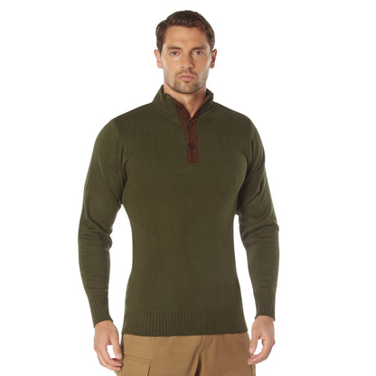 Rothco 3-Button Sweater with Suede Accents in Olive Drab, Size 2XL