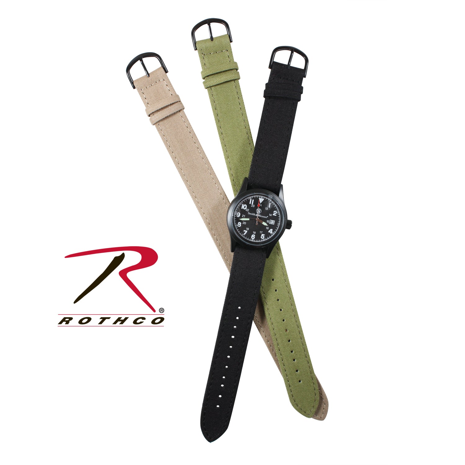 Smith & Wesson Military Watch Set with Interchangeable Bands – Black, Olive Drab, Khaki