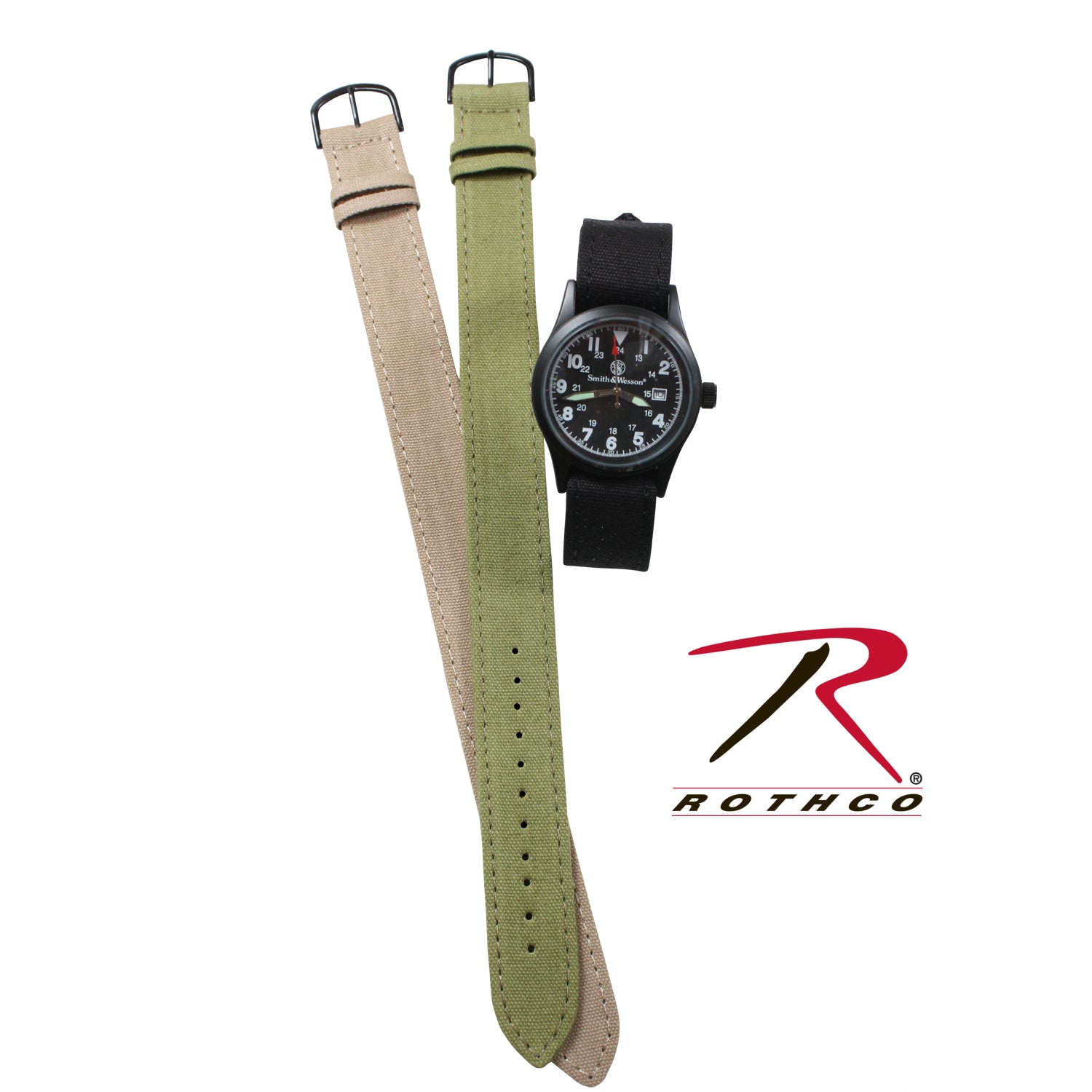 Smith & Wesson Military Watch Set with Interchangeable Bands – Black, Olive Drab, Khaki