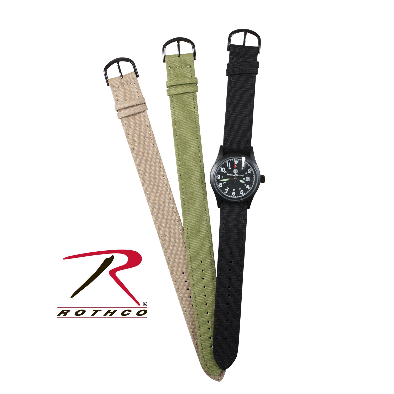 Smith & Wesson Military Watch Set with Interchangeable Bands – Black, Olive Drab, Khaki