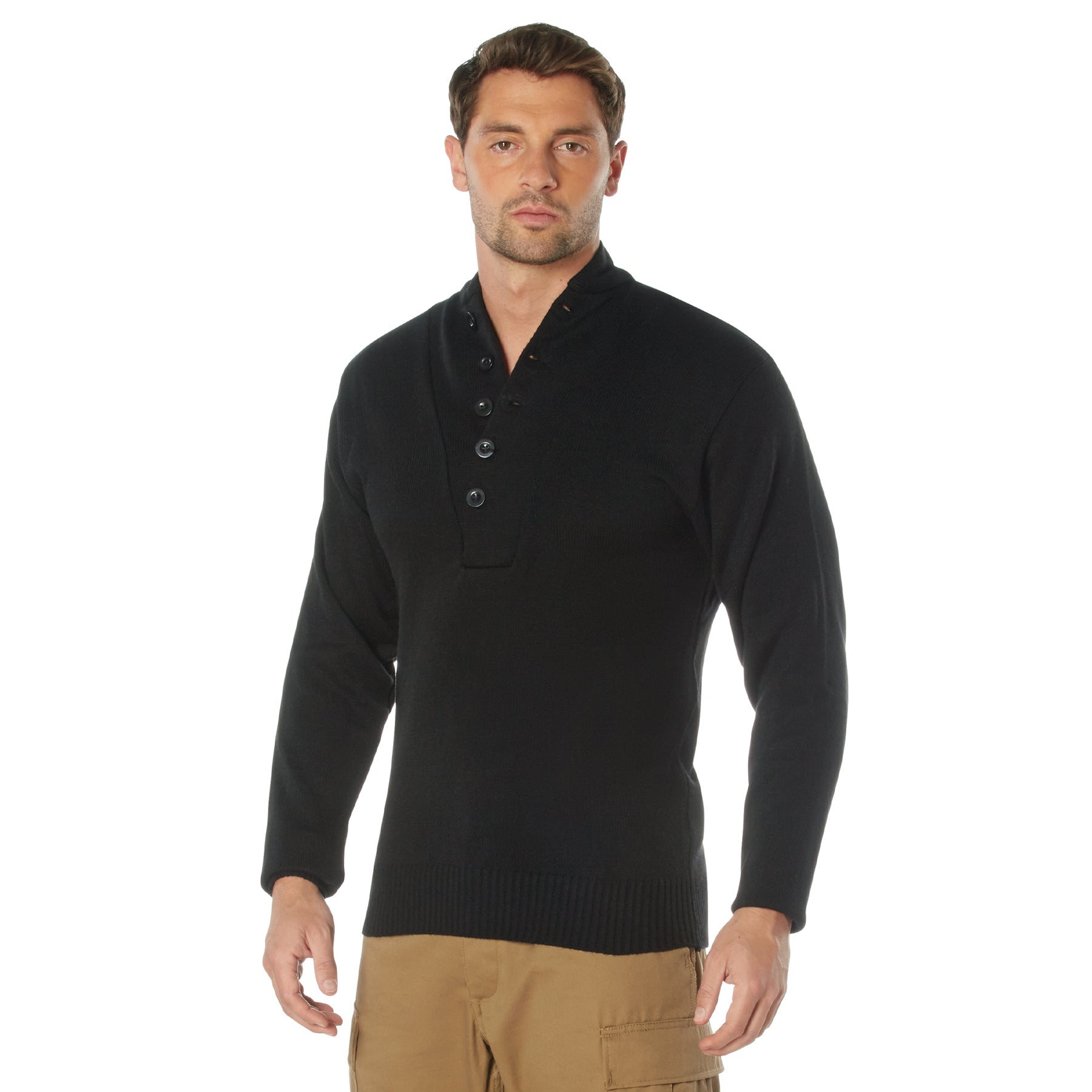 Rothco G.I. Style 5-Button Sweater in Black, Size Small