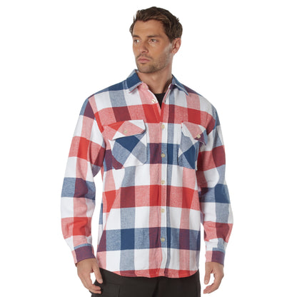 Rothco Extra Heavyweight Buffalo Plaid Flannel Shirt in Red, White & Blue, Size Medium