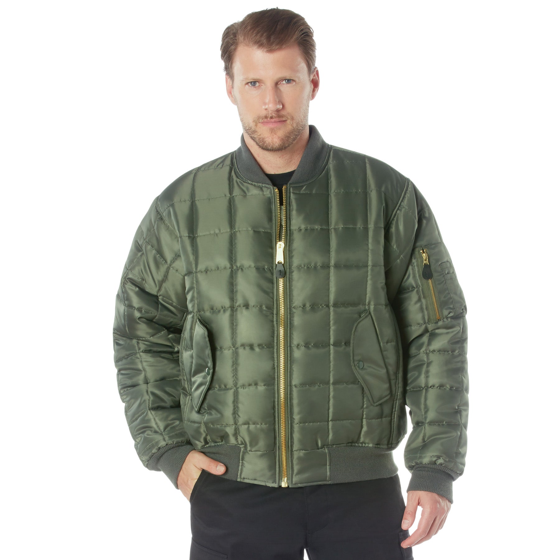 Rothco Quilted MA-1 Flight Jacket in Sage Green, Size Medium