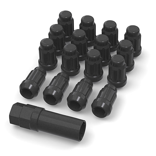BULLITE Lug Nut Set Black with Key & Valve Stem - 10x1.25 Thread, 16 Pieces