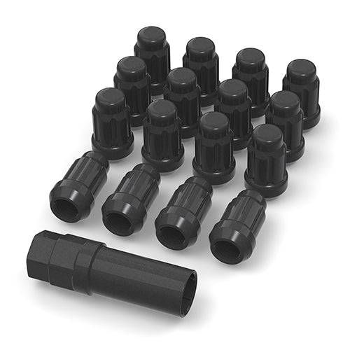 Bullite Lug Nut Set with Key & Valve Stem - 12x1.25 Thread, Black Finish (16 Pieces)
